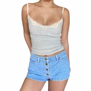 DKNY thermal , waffle knit and lace cami top